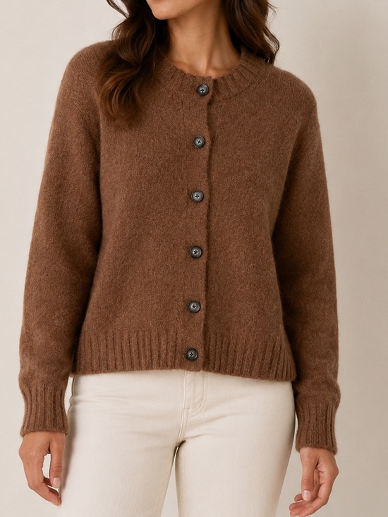 Everlane Sweaters - Everlane Alpaca Blend Brown Crewneck Button Front Soft Knit Cardigan Sweater